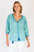 Ibsa Toronto Top -Block Print Cotton-Gree -trimmed with Blue -Front View
