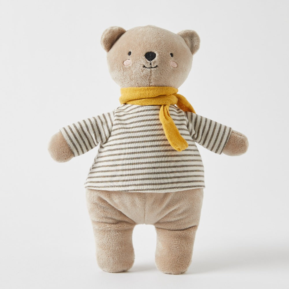 Bobby the Bear-Naturel Velour Colour-Striped Jersey-Yellow Scarf