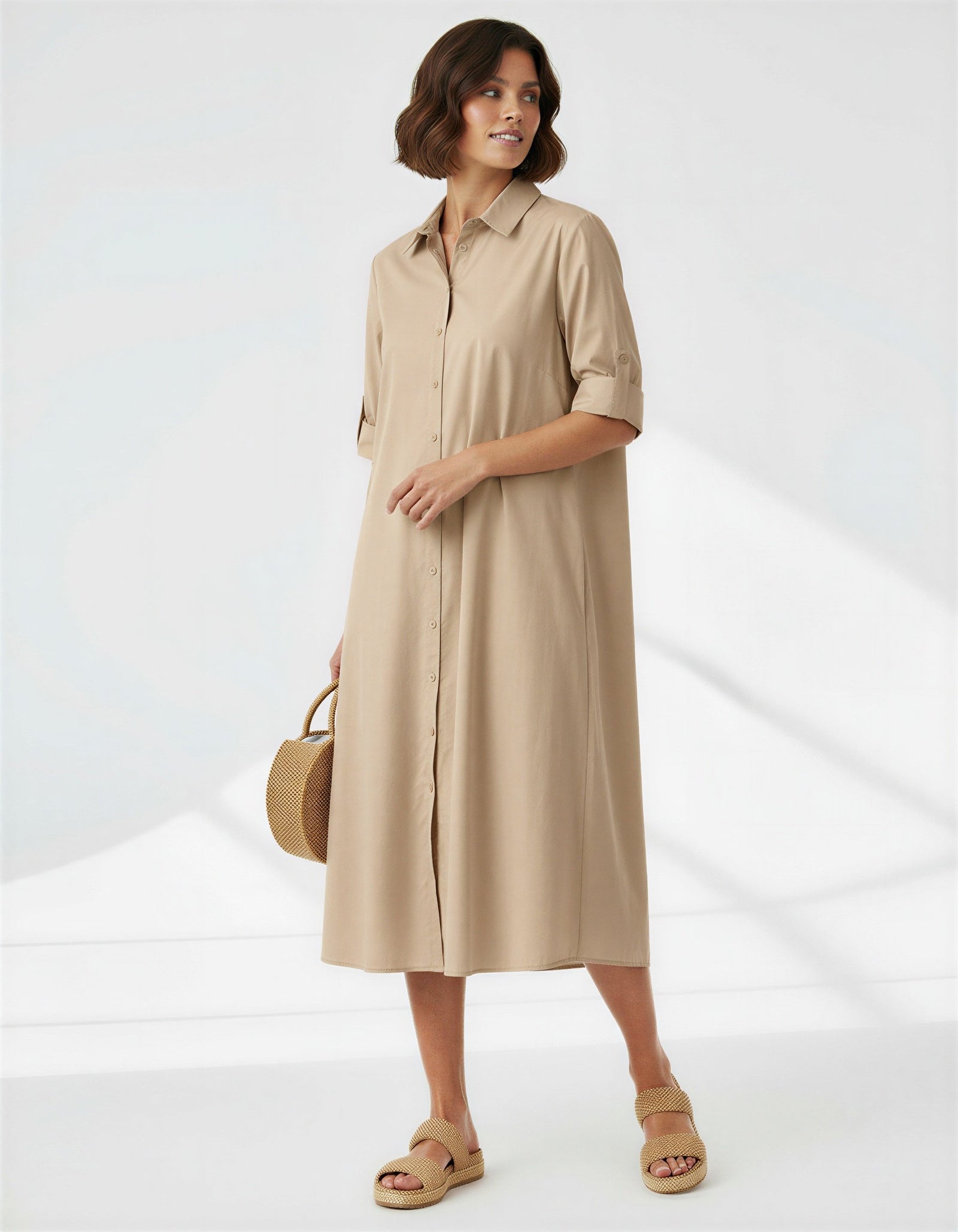 Liberty Rose Cotton Shirt Dress - Latte
