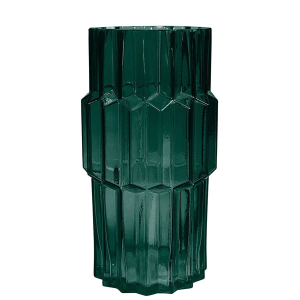 Deco vase-Emerald green-Faceted Glass
