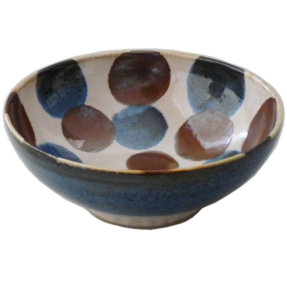 Tenda Bowl Large-Blue-Green Brown -Circcles Pattern-Plain blue outer
