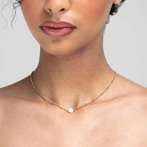 Liberty Mary Necklace-Gold-Pearl-On Model