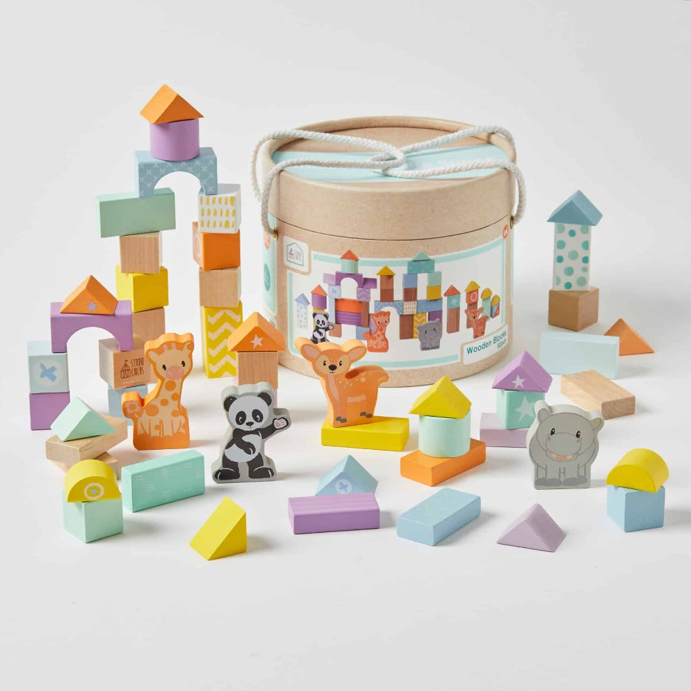 Wooden blocks-Pastel colours-Featuring Animal shapes-Drum Box