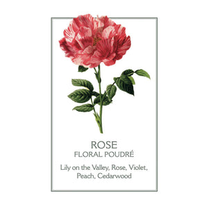 Floral product packaging with a red rose illustration and text on a white background