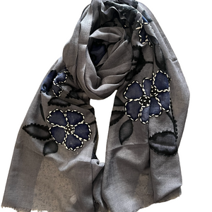 Jacob Little-Dulwich Hill-Hand Embroidered Scarf-Petra-Grey-Blue