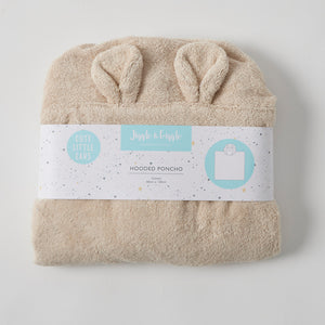 Beige hooded poncho with bunny ears on a white background