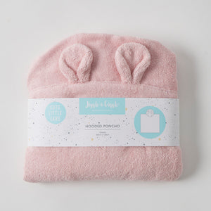 Pink hooded poncho with bunny ears on a white background