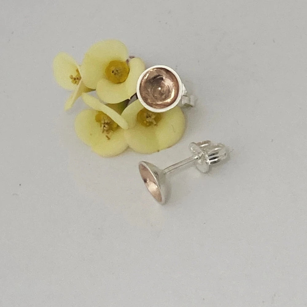 Moon Dip Studs-Sterling Silver & Gold-Handmade