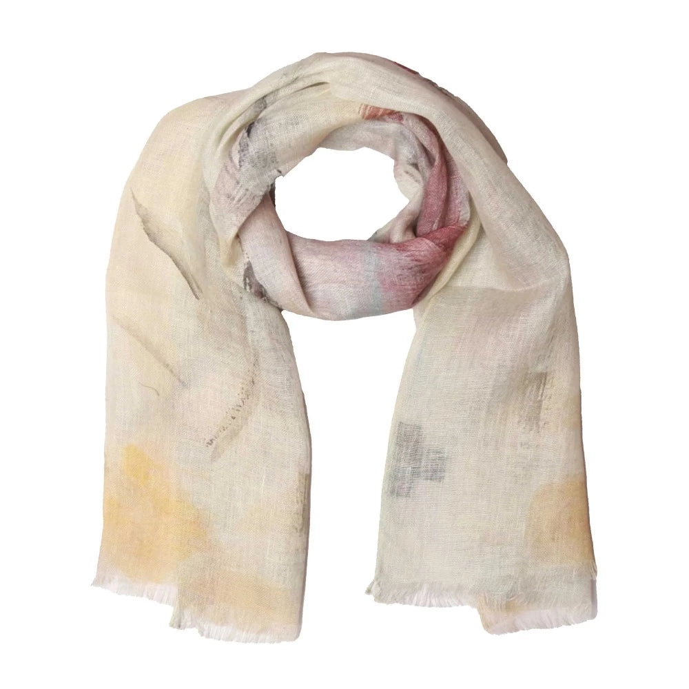 Nicola Linen scarf-Muted Tones-Brushstroke Pattern