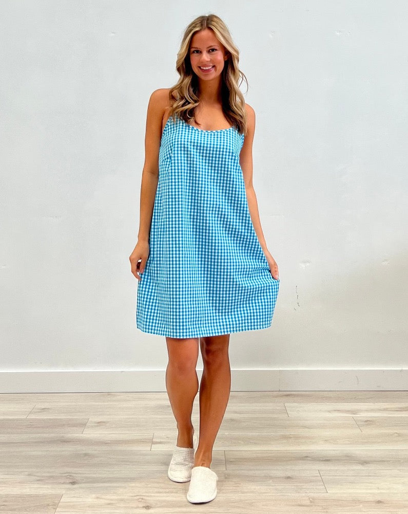 Jacob Little-Dulwich Hill-Turquoise Check Slip Night Dress-Tess