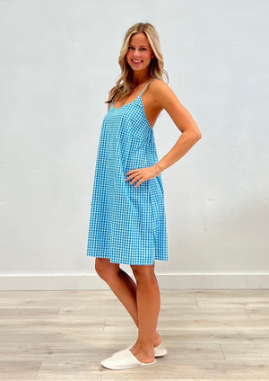 Jacob Little-Dulwich Hill-Turquoise Check Slip Night Dress-Tess