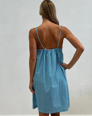 Jacob Little-Dulwich Hill-Turquoise Check Slip Night Dress-Tess