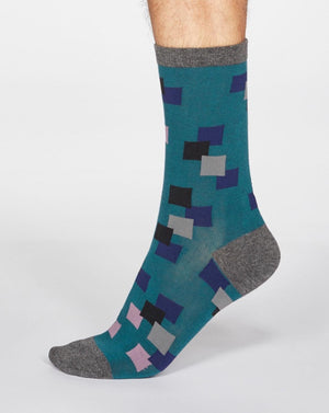 Jacob Little-Dulwich Hill-Evan Square Socks- Teal Green