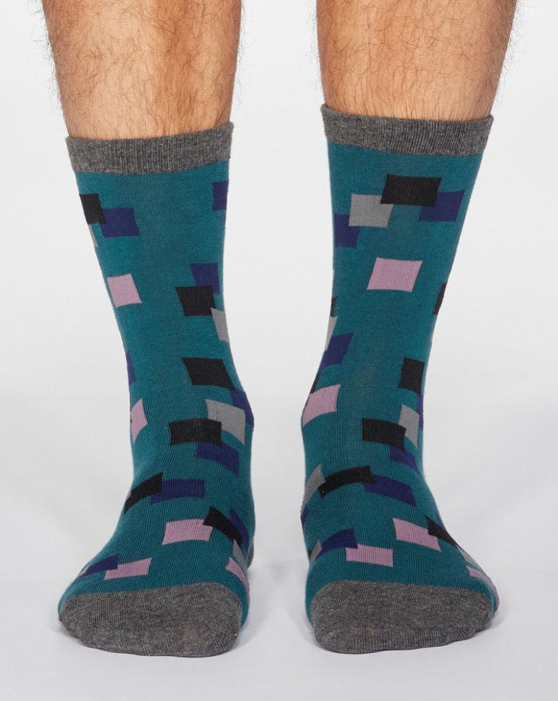 Jacob Little-Dulwich Hill-Evan Square Socks- Teal Green