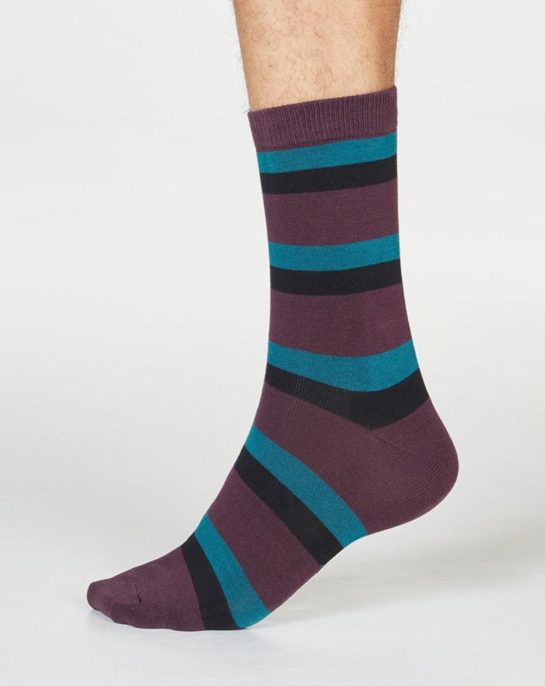 Jacob Little-Dulwich Hill-Bamboo Stripe Wine Red Socks-Wilbert