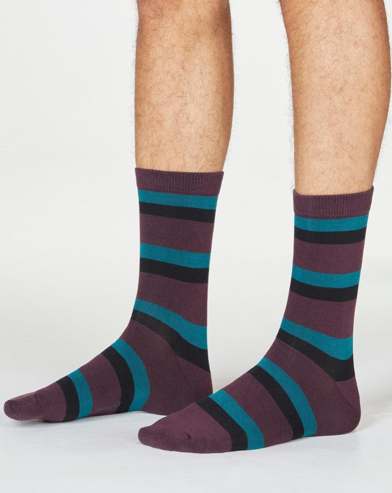 Jacob Little-Dulwich Hill-Bamboo Stripe Wine Red Socks-Wilbert