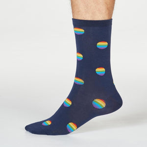 Jacob Little-Dulwich Hill-Organic Cotton Rainbow Large Spot Socks-Navy
