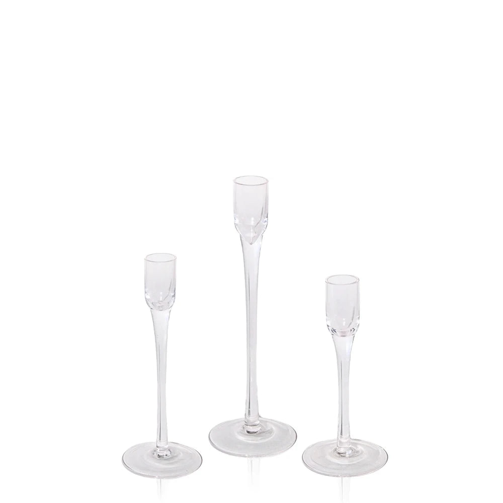 Glass Stemmed  Candle Holder -Set of Three