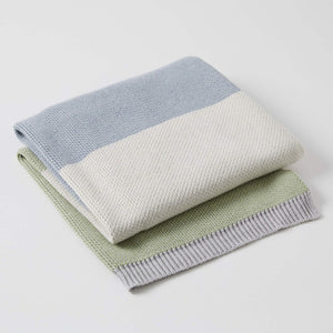 Jacob little-Dulwich Hill-Block Knit Blanket-Sage-Blue-Cream-Cotton-Super Soft
