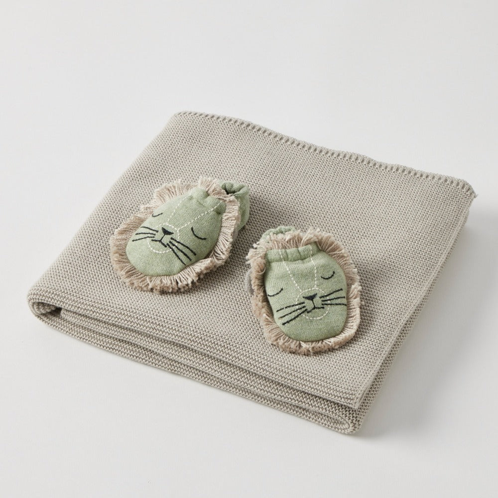 Ollie Lion Blanket and Bootie Set-Sage Green-Cotton