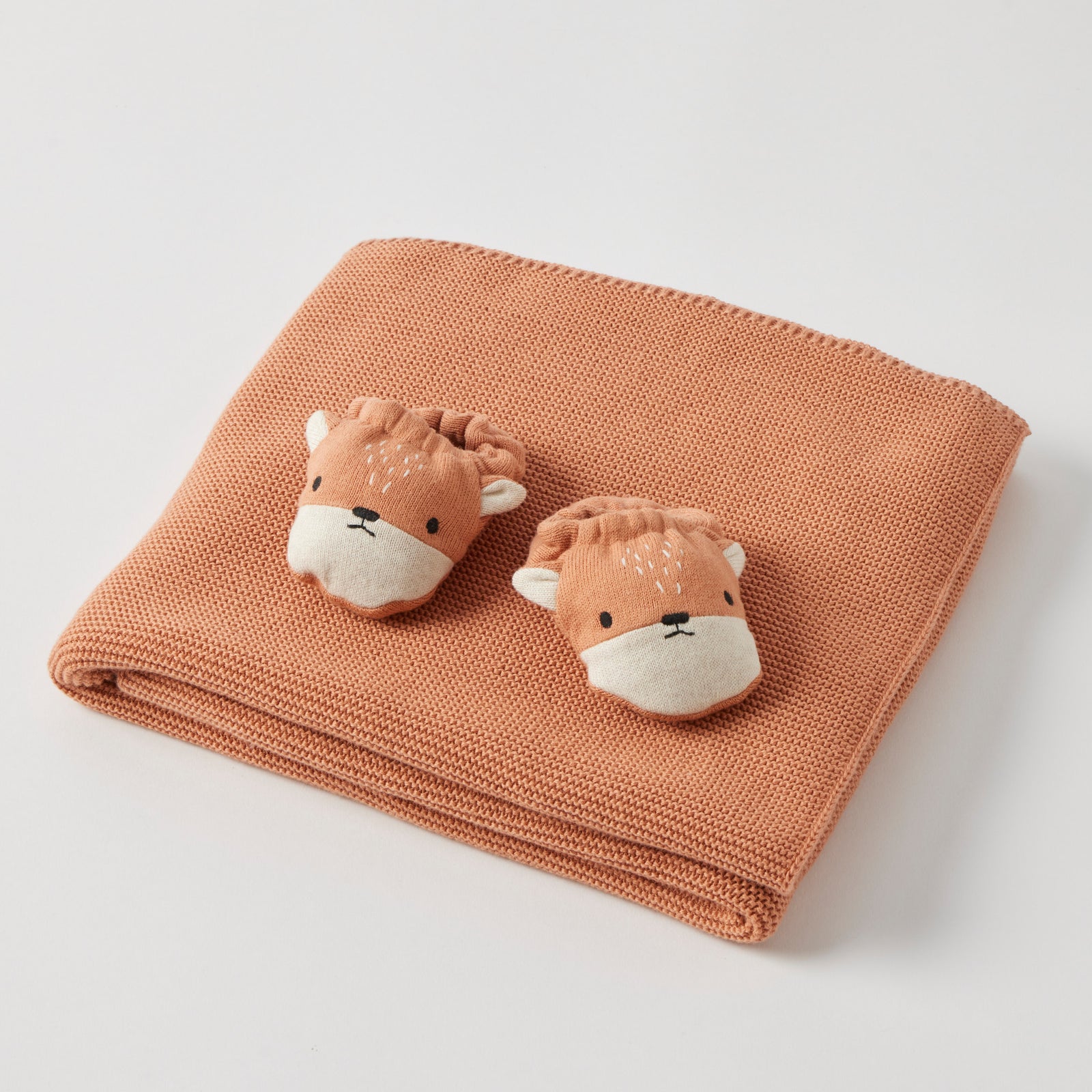 Jazzie Fox-Blanket and Booties Set-Cotton-rust Colour