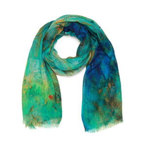 Jacob Little-Dulwich Hill-Prudence Scarf-Merino Wool and Silk-Abstract design-Aqua base with blues and greens