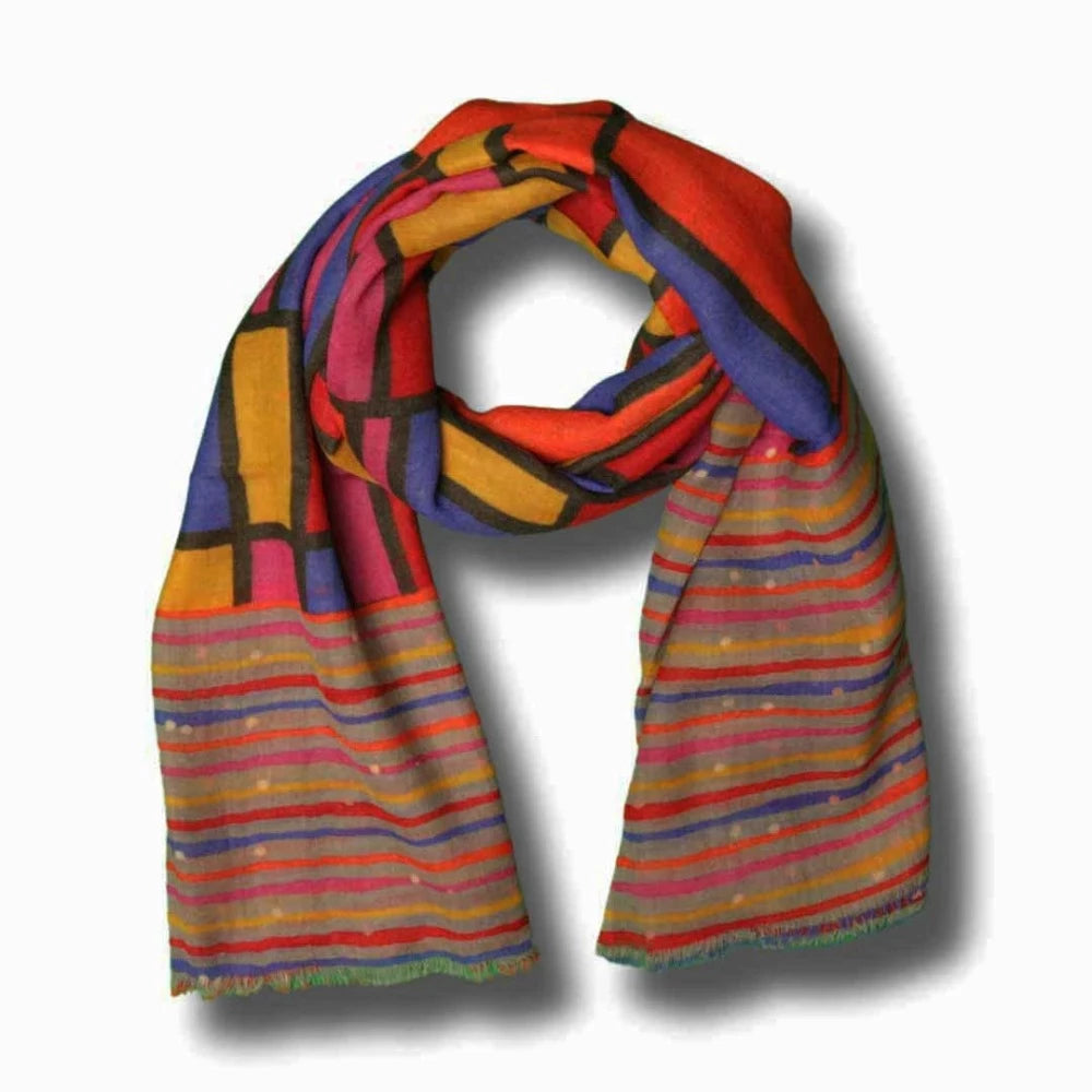 Jacob Little-Dulwich Hill-Priscilla Scarf-Merino Wool and Silk-Geometric Design-Spots-Checks-Stripes- Bright Colours