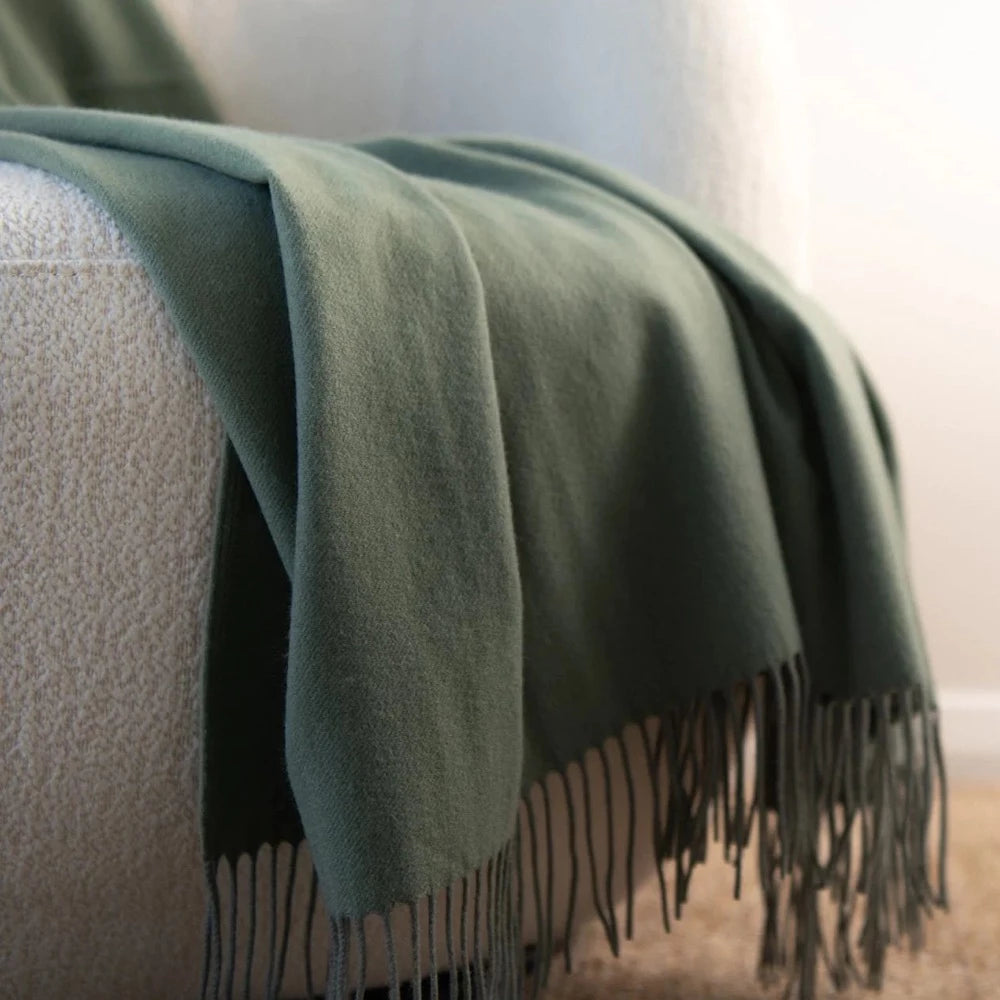 Jacob Little-Dulwich Hill-Loom Cashmere & Merino Wool Throw- Sage