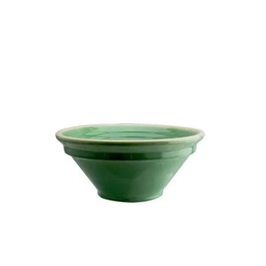 Spanish ceramic Bowl-green-white rim-Spiral pattern inside