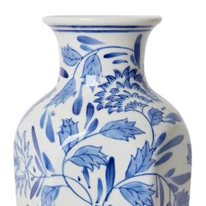 Chinoiserie Ceramic Vase-Blue & White-Faceted