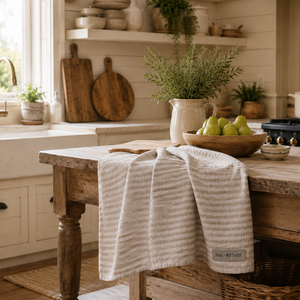French Linen Tea Towel | Bondi Sand Stripes