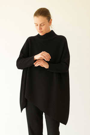 Bianca Bias Cut Ribbed Jumper: Black