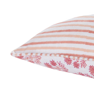Striped pillow with floral pattern on a white background