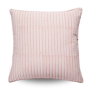 Striped pillow with pink and white pattern on a white background