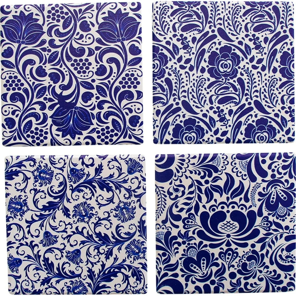 Fleur Ceramic Coasters-Four Different designs-Blue and White