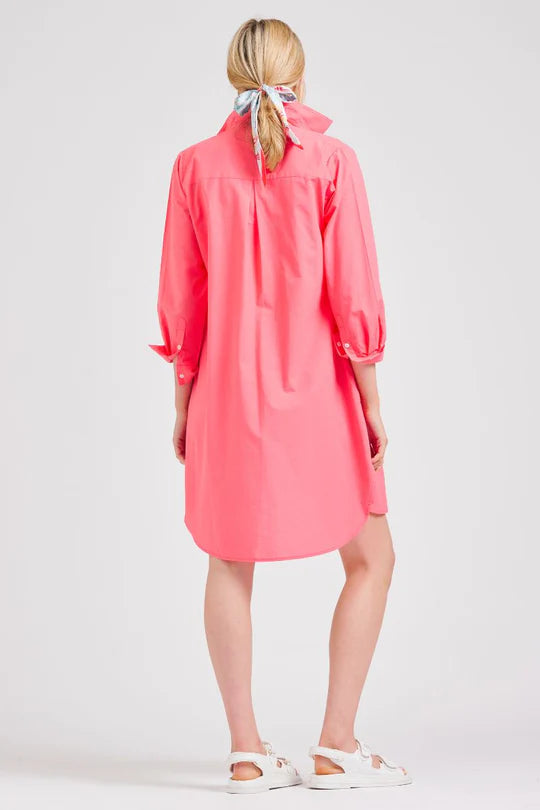 Classic Shirt Dress - Watermelon Pink-Cotton-Included Sash