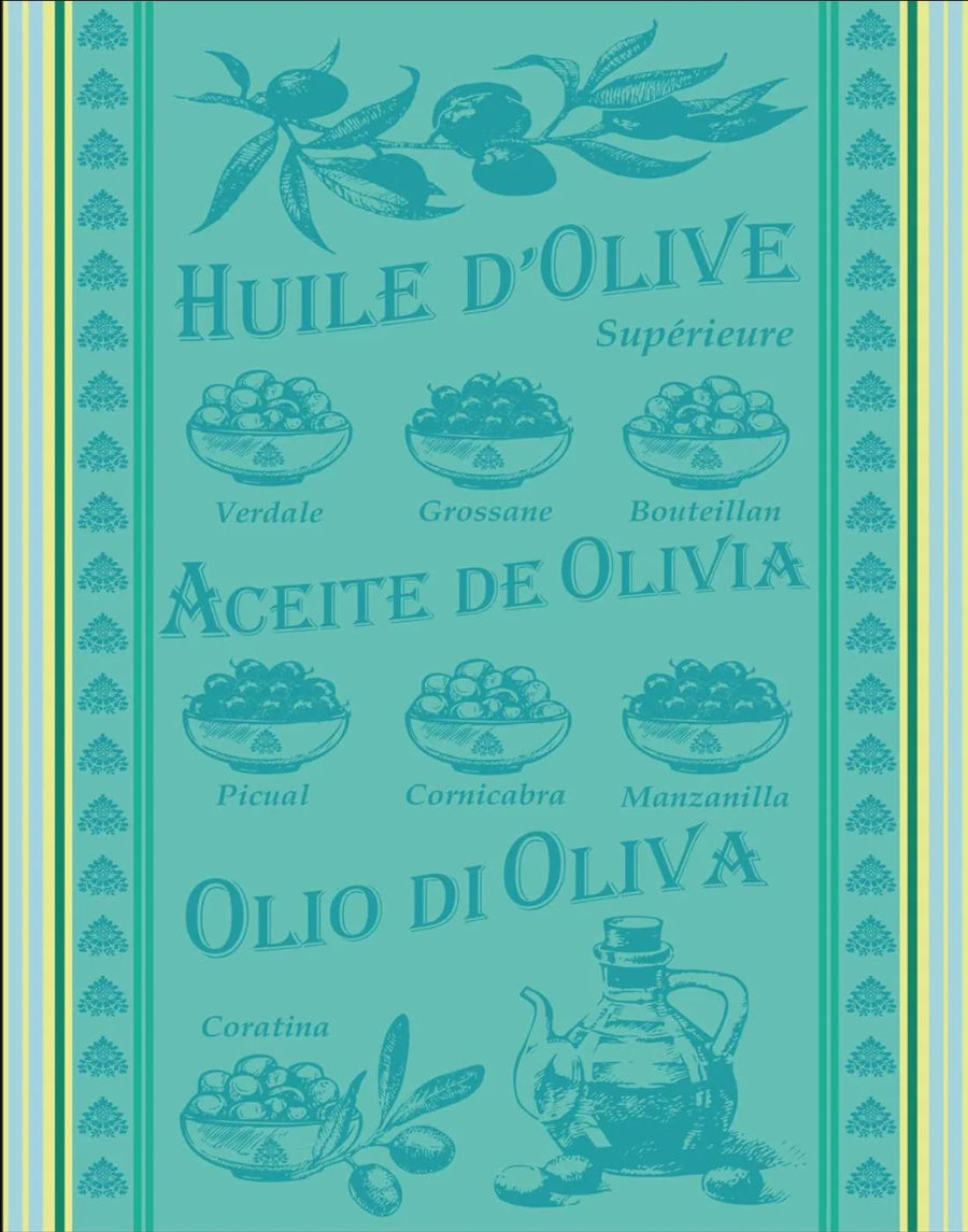 French Jacquard Tea Towel - Olive Oil (Blue)