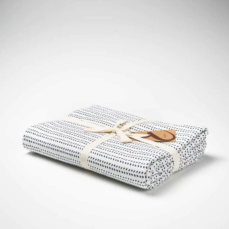 Jacob Little-Dulwich Hill-Ferrero Tablecloth-Cotton-White Background- Navy Teardrop Design