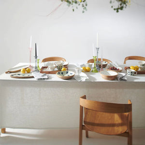 Jacob Little-Dulwich Hill-Ferrero Tablecloth-Cotton-White Background-Sage Green Teardrop Design