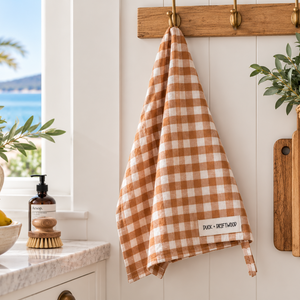 French Linen Tea Towel | Outback Caramel Gingham