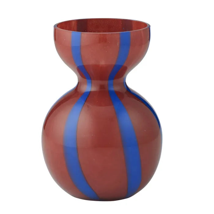 Celia Striped Glass Vase - Burgundy and Cobalt