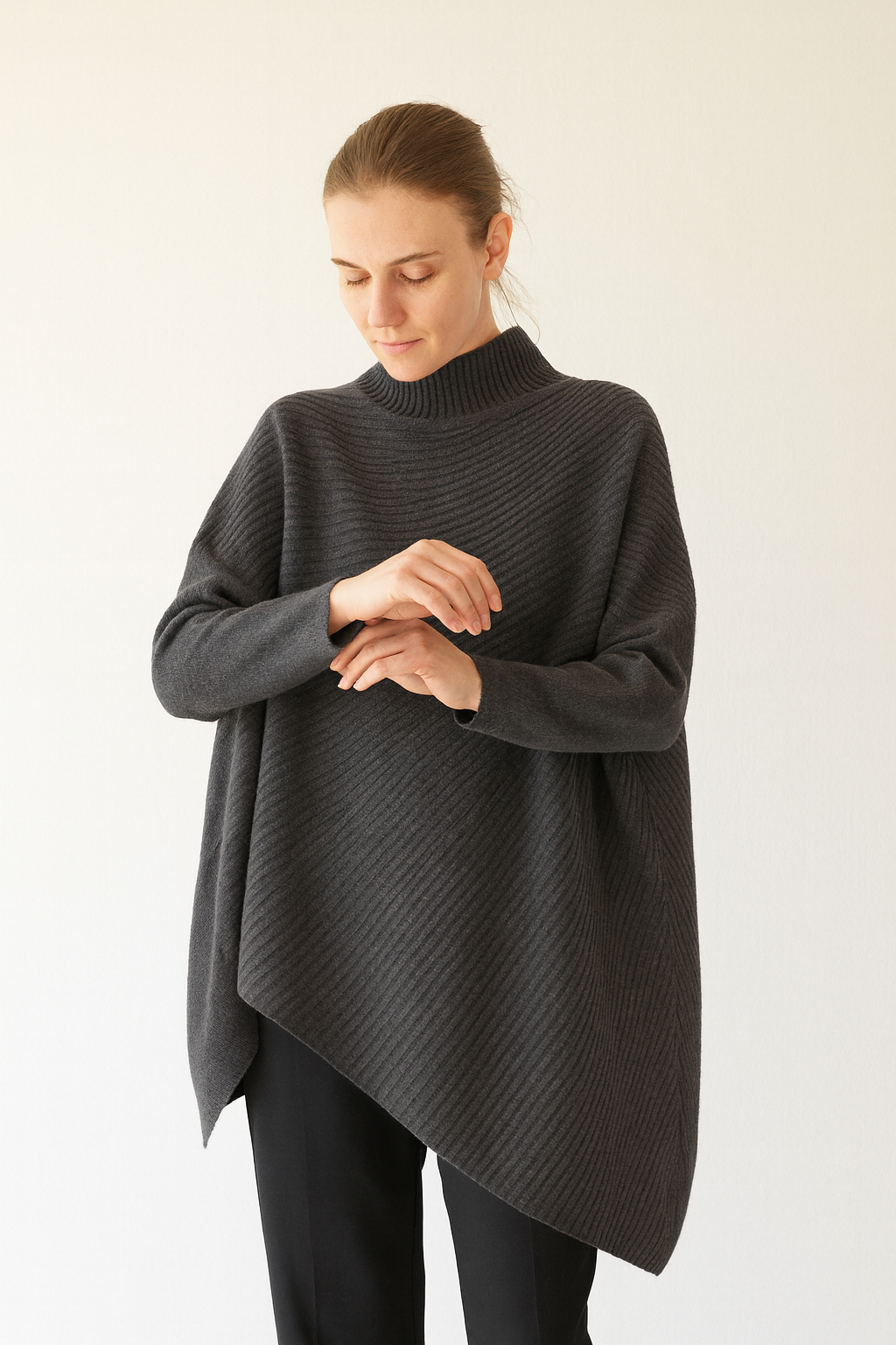 Bianca Ribbed Bias Cut Jumper  : Charcoal