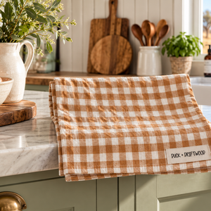French Linen Tea Towel | Outback Caramel Gingham