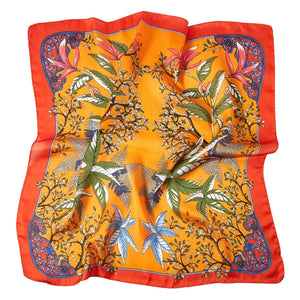 Silk Scarf-Orange Floral-Square-Designed in Italy