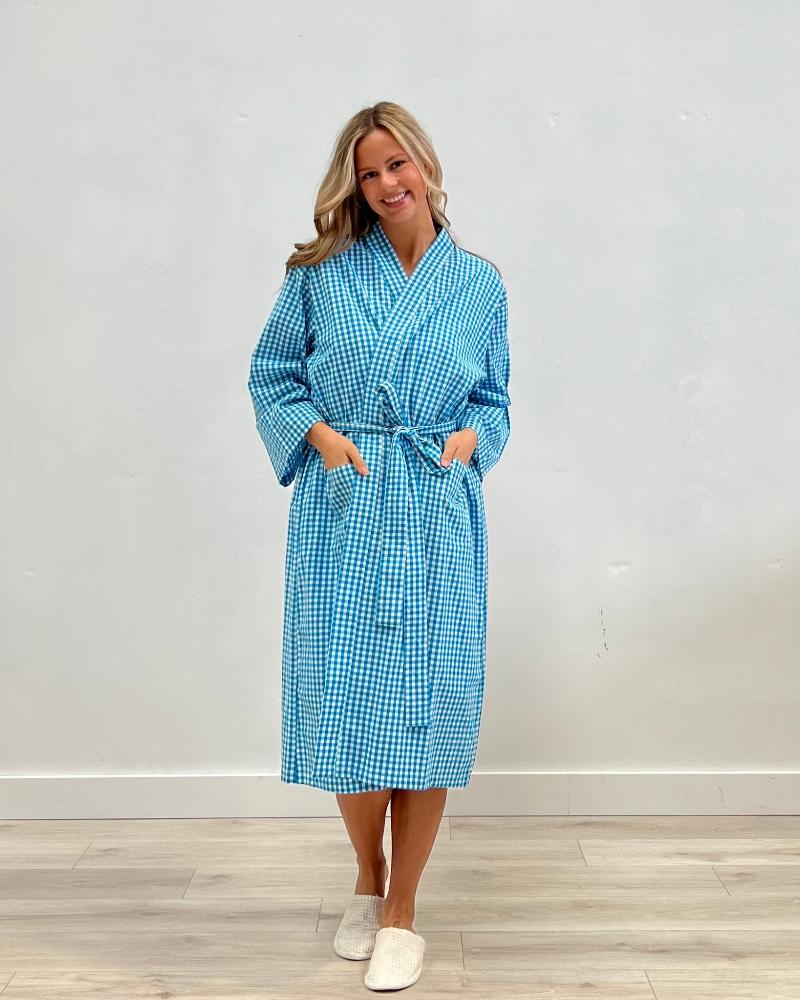 Cotton Kimono Robe - Blue Check