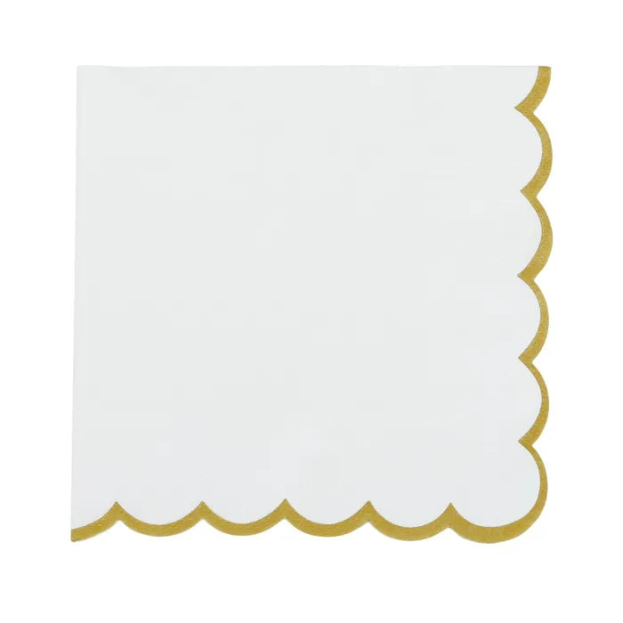 Halcon Paper Napkin-White with a gold scalloped edge