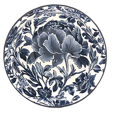 Set of ceramic bowls and plates with blue floral patterns on a white background