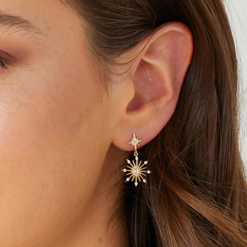 North star Earrings-Gold and cubic Zircoinia-Star shape