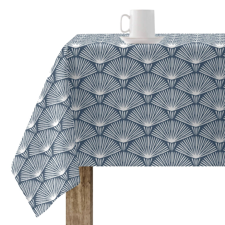 Kabuki Tablecloth-Stain resistant-Japanese Inspired navy and white design-On table