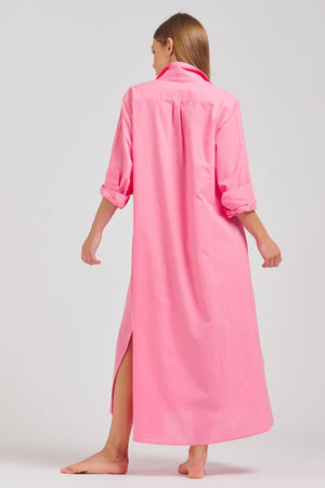 Luna Shirt Dress-Long Sleeve-Long Length- Cotton Poplin-Bubblegum Pink